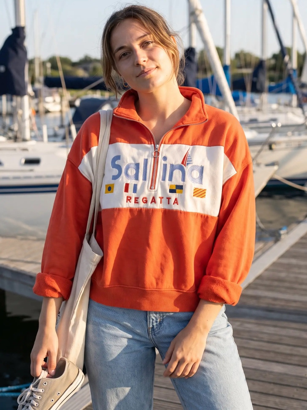 Vintage 90s Nautical Sailing Regatta Colorblock Half-Zip Sweatshirt